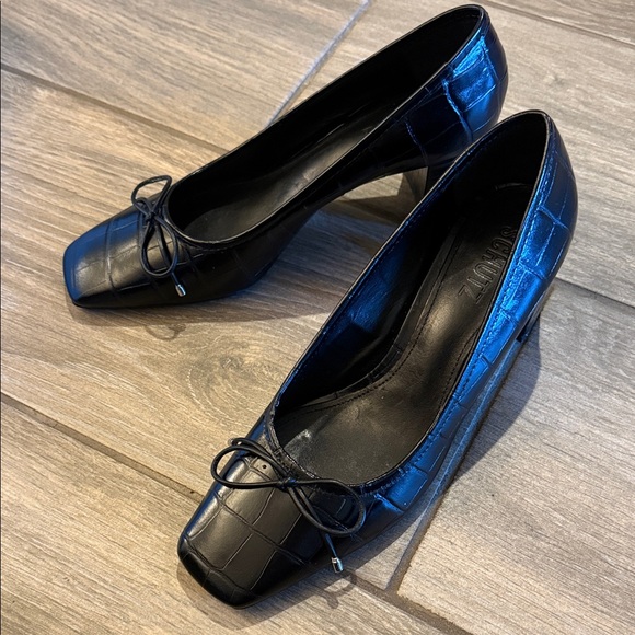 New SCHUTZ Arissa Leather Block Heel Pumps with bow Sz 6 B - Picture 12 of 14